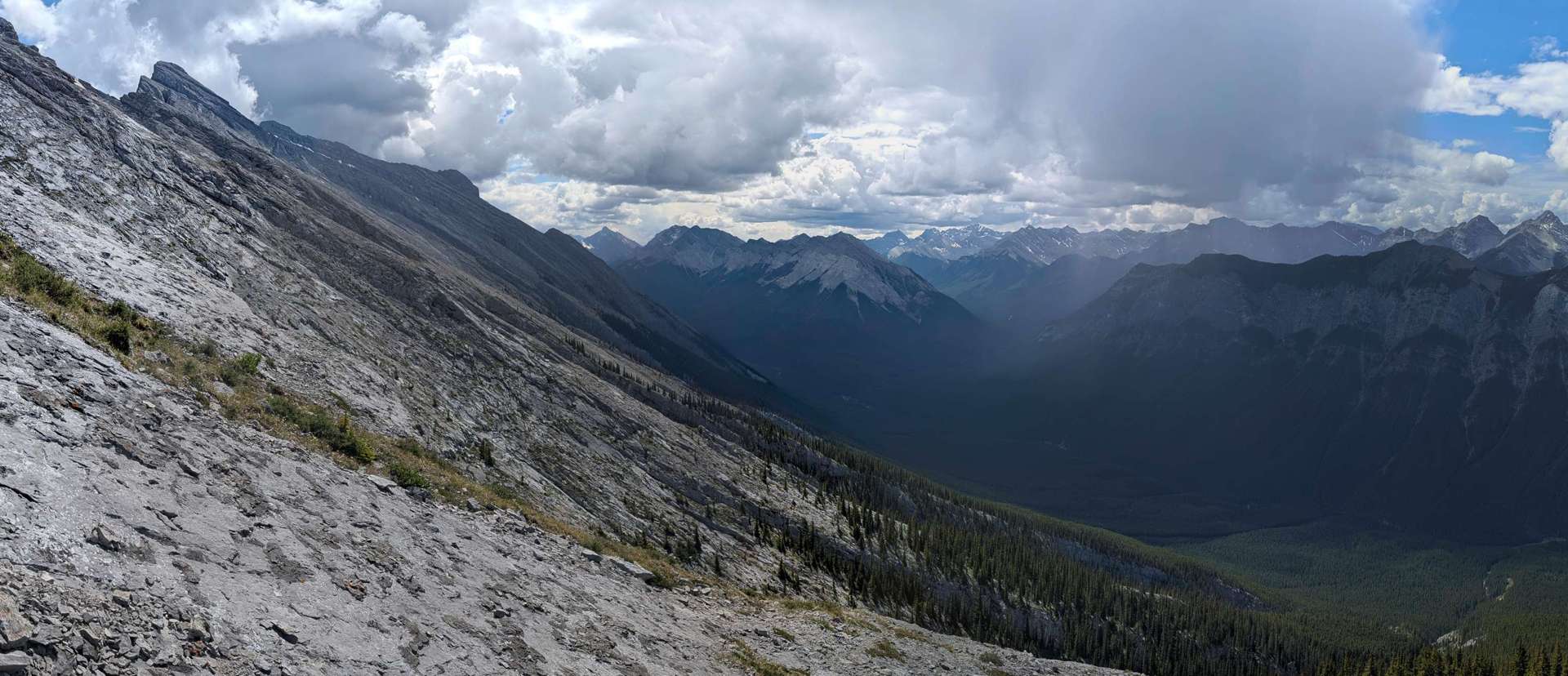 Views to the southeast from the upper slopes of Mount Rundle.