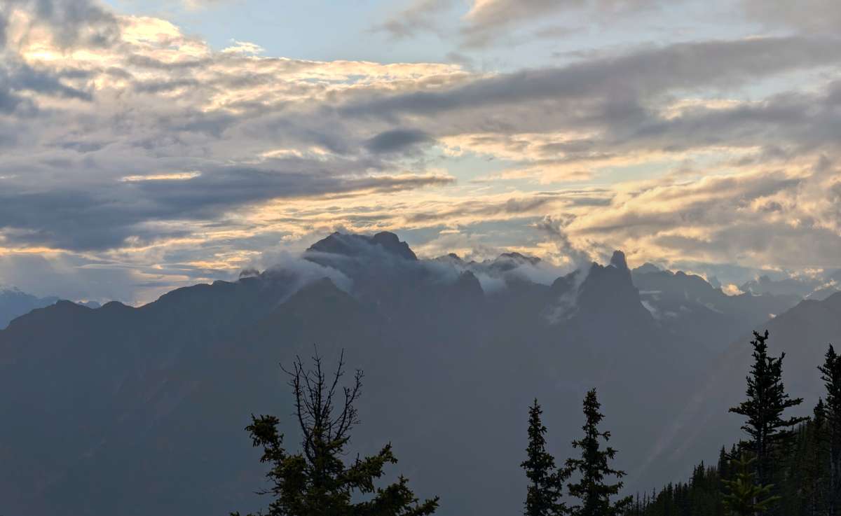 Clouds shrouding mountains in Banff