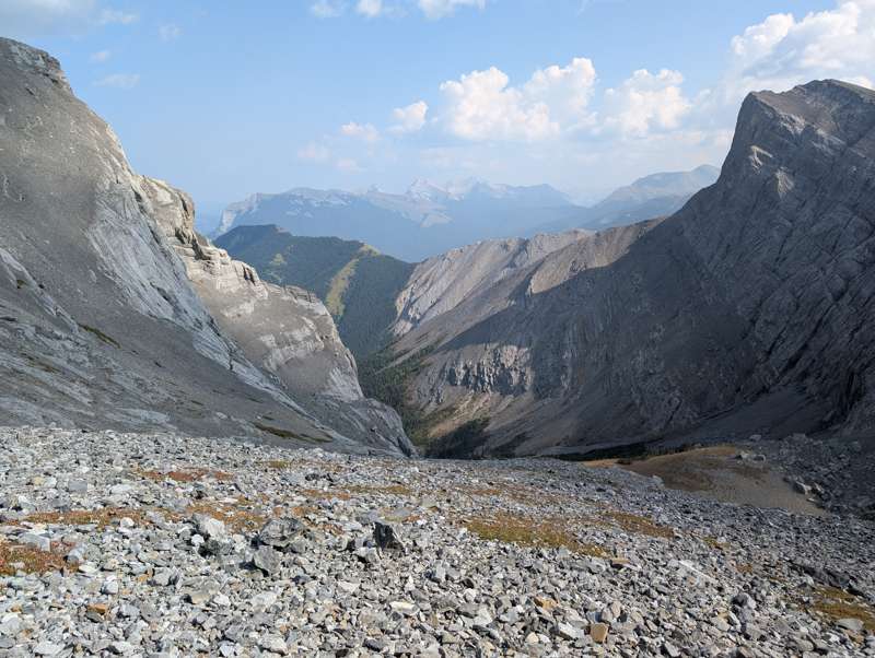 Looking down from the side of Hope Peak towards Canmore.