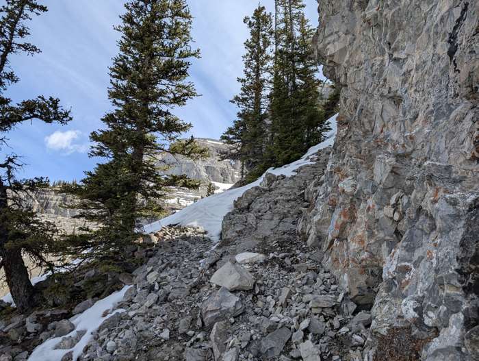 The first cliff band on Grotto Mountain's west route