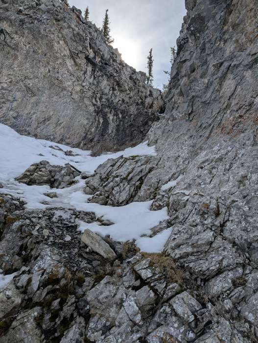 The first chimney on Grotto Mountain's west ascent route