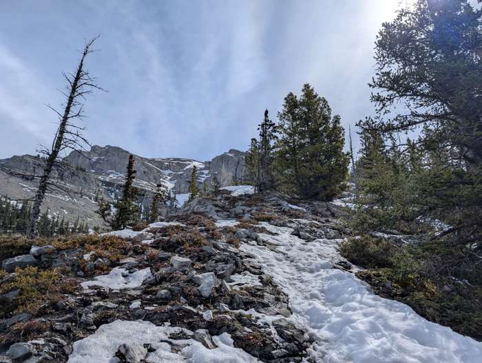 Snow on the slopes of Grotto Mountain