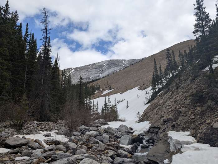 Snow mid-spring on Jura Creek