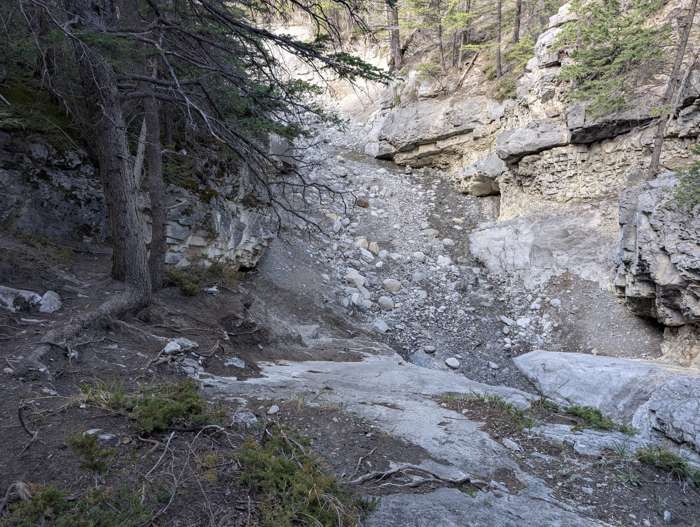 A break in the cliffs of Jura Creek's first canyon